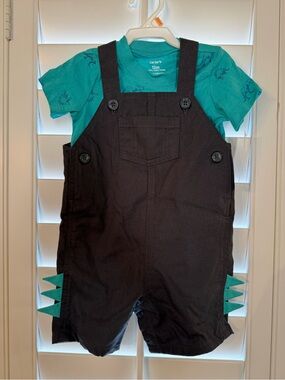 carter's dark grey Dino Accent Overalls with tee set